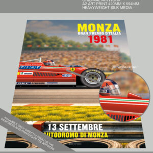 Alternative view of A2 Motorsport Art Print - Monza 1981 Gilles Villeneuve Race Poster Exclusive Original Illustration Print