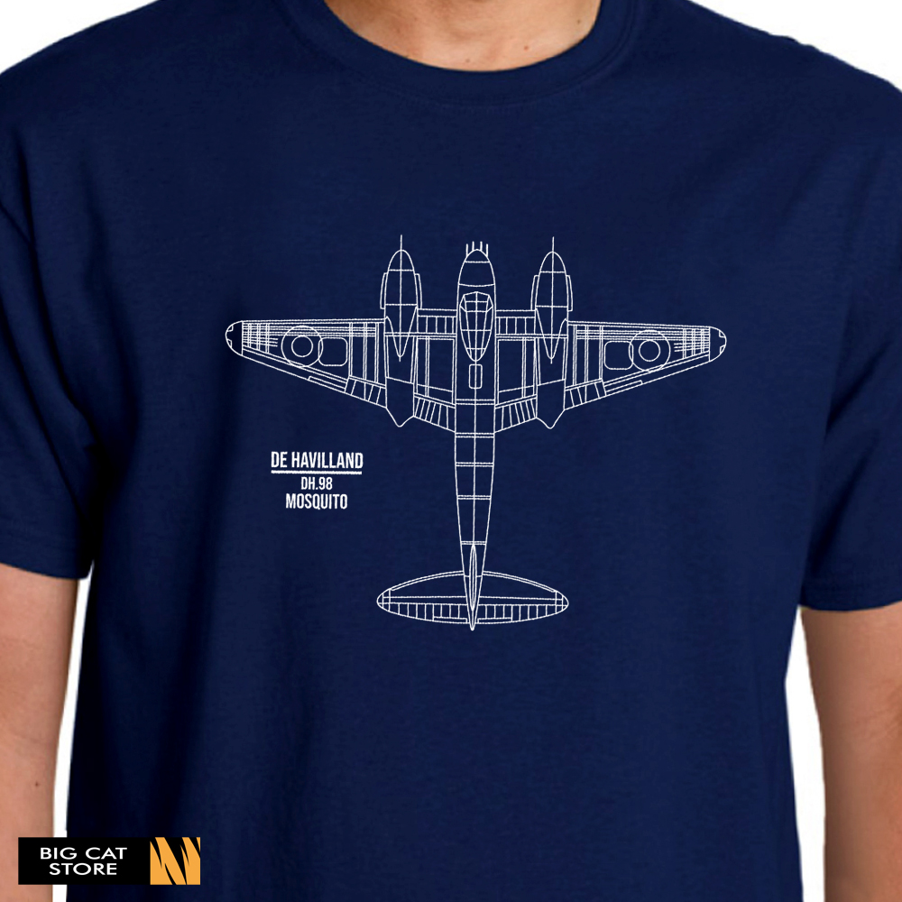 Aeroart - De Havilland Mosquito Bluepint Artwork T-Shirt - Image 3