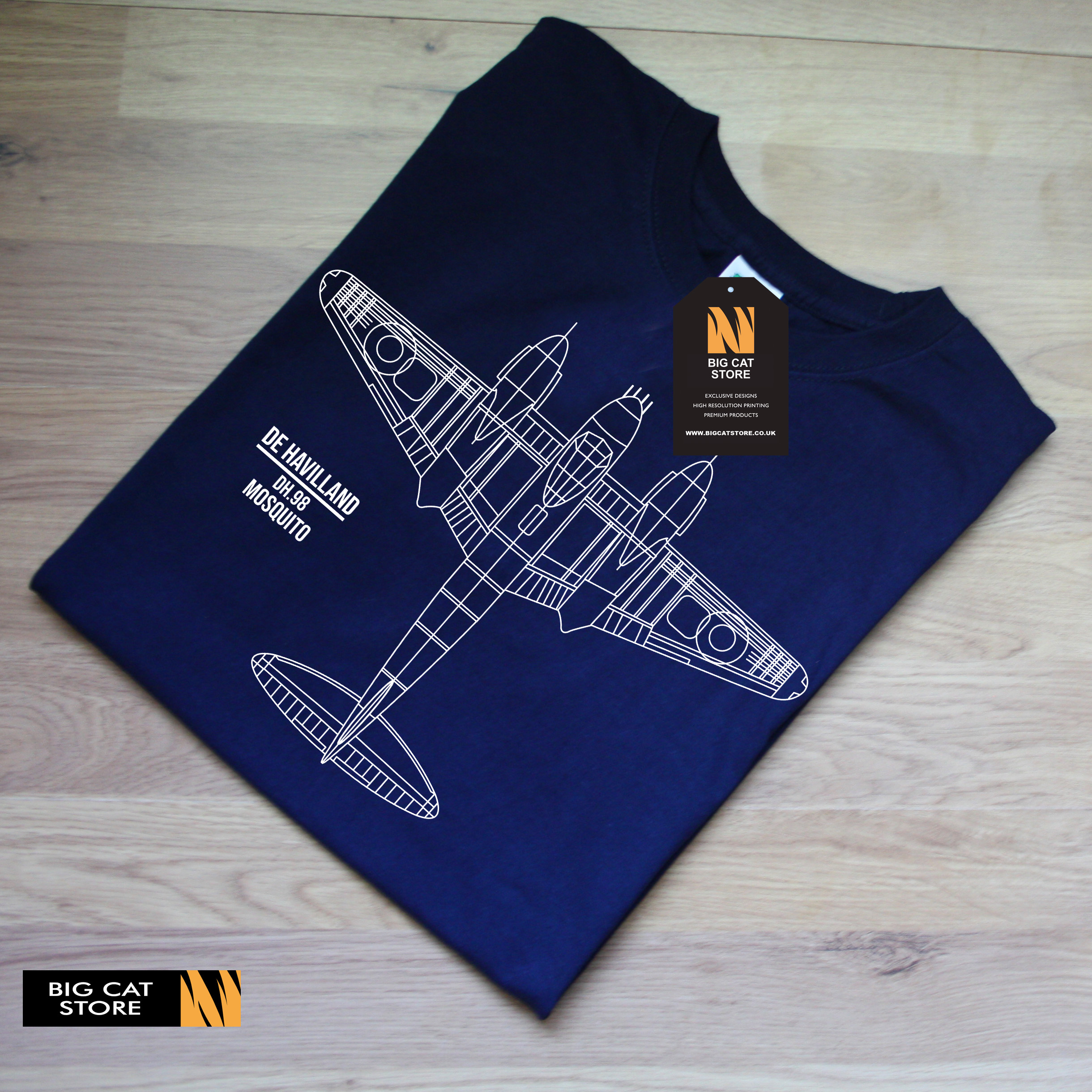 Aeroart - De Havilland Mosquito Bluepint Artwork T-Shirt - Image 4