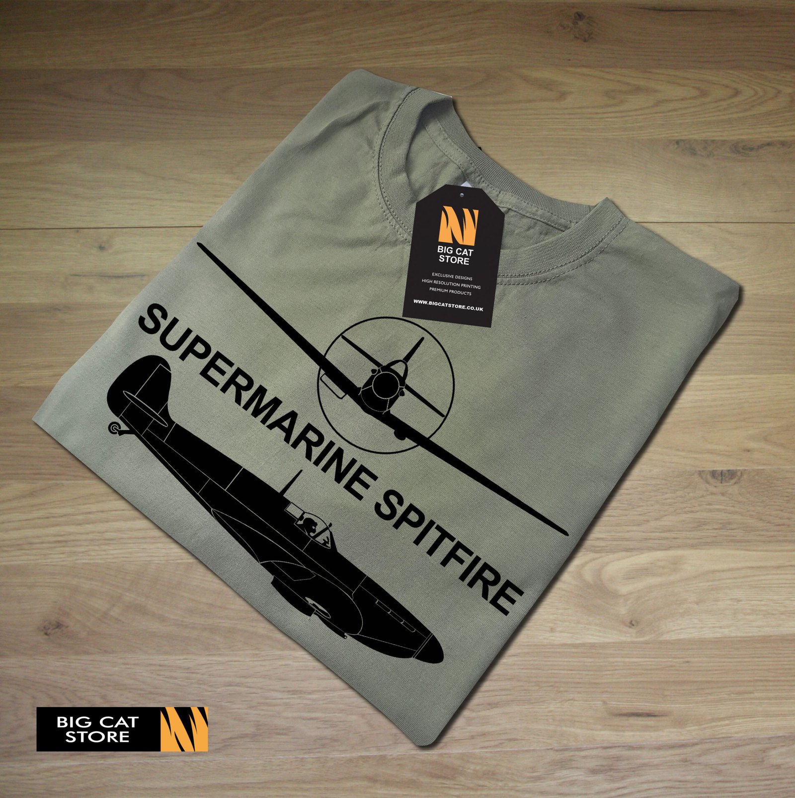 Aeroclassic Silhouette Artwork Supermarine Spitfire Aircraft T-Shirt - Image 2